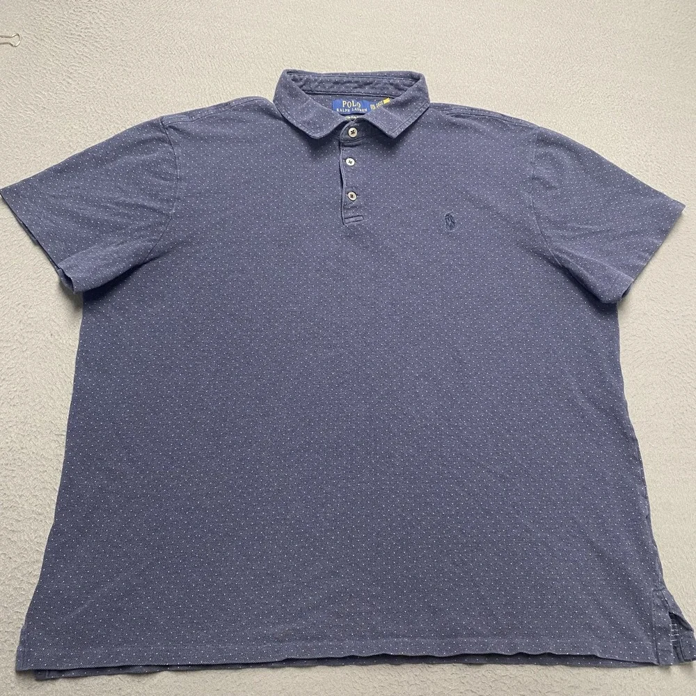 Polo Ralph Lauren Polo Shirt Mens 2XL Blue Polka Dot Custom Slim Fit Pony Logo